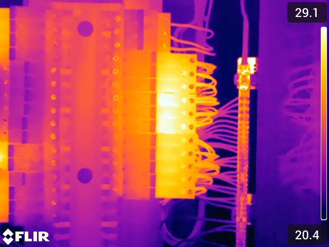 Thermal image of a loaded terminal bank and outgoing cables
